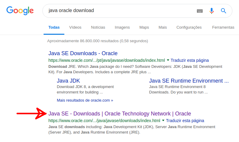 Busca no google pelo jdk